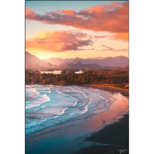 ภาพพิมพ์บนผ้าใบชายหาดพระอาทิตย์ตกสีชมพูฟ้าของฟิดา - Product Image 6