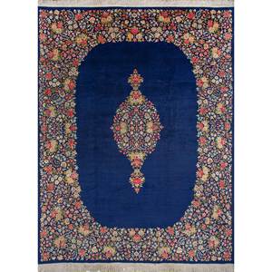 Alfombra de Lana Anudada a Mano Aalam Azul Pae-5206 con Patrón Floral Rectangular 9x12 para Sala de Estar, Decoración de Pasillo para Adolescentes - Product Image 1