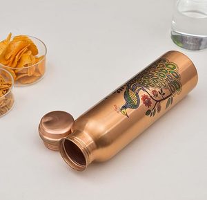 Premium 2L Pure Copper Gym Bottle Peacock Design Durable Rust-Proof Anti-Oxidant Lacquer 500ml Direct <b>Drinking</b> <b>Plastic</b> Drinkware - Product Image 6