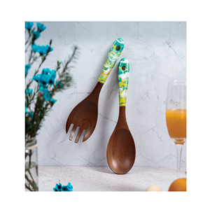 Cuillère en bois d'acacia et résine de 12 pouces fourchette et cuillère à long manche ensemble de service à salade cuillère en bois avec vente - Product Image 4