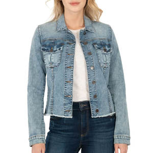 Últimas Chaquetas vaqueras de moda para mujer Chaquetas vaqueras de manga larga informales de diseño liso para mujer - Product Image 1