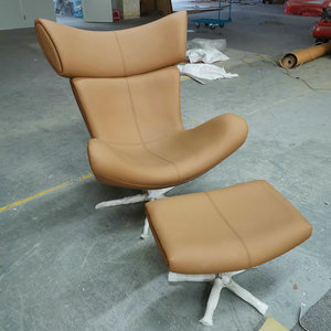 北欧现代豪华皮革伊莫拉休闲椅和奥斯曼客厅玻璃纤维天鹅绒旋转休闲办公扶手椅 - Product Image 3