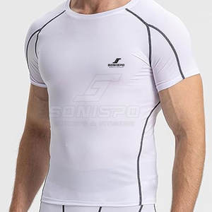High Quality Compression <b>T</b> <b>Shirt</b> for Men Breathable with Custom Logo Printing Solid <b>Red</b> Color OEM Service - Product Image 3