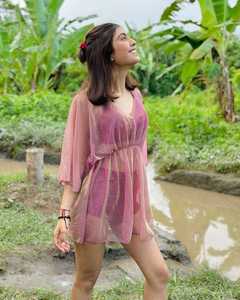 Burkinis 2 pièces pour femmes, col en V, imprimé floral, manches longues à volants, coupe trapèze, élégant, décontracté, tenue de soirée, léger, superposé, été - Product Image 2