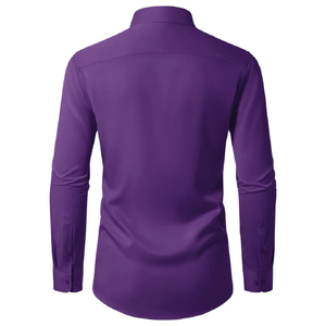 เสื้อเชิ้ตทางการสำหรับผู้ชายทรงสลิมฟิตสีพื้นเสื้อใส่สบาย - Product Image 4