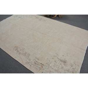 Alfombra turca de lana Beige Vintage 6 'X 9,7' Patrón de retazos Tejido plano Alfombra de sala de estar con respaldo de látex para adolescentes - Product Image 4