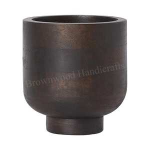 Factory Price Exclusive: Latest Arrival Matt Black Color Mango Wooden Handmade Footed <b>Vase</b> - Perfect for Home Decoration - Product Image 5