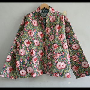 Chaqueta acolchada Reversible con estampado floral bohemio para mujer, estampado a mano, estilo indio Vintage, manga larga, relleno de algodón, Invierno - Product Image 5