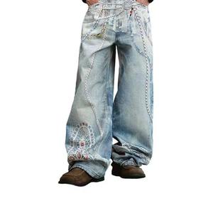 Vêtements pour hommes, jean en denim pour hommes, coupe ample, délavage acide, style empilé, imprimé à l'écran, jean de haute qualité pour hommes - Product Image 6