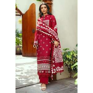 Ensemble classique 3 pièces non cousu en coton imprimé laqué brodé avec dupatta à col montant Modèle SP-52013 - Product Image 2