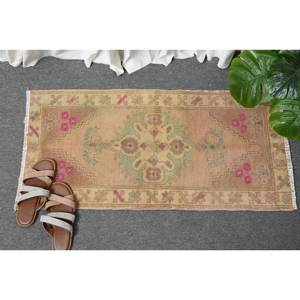 Vintage 1.5 X 3.1ft Beige Vert Laine Tapis À La Main Turc Grande Zone Abstrait Rectangle Couloir Patchwork Conception Latex pour Les Chambres - Product Image 4