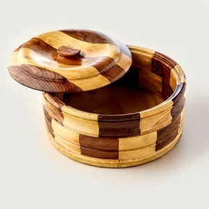Trending Mango & Acacia Wood Stock <b>Pot</b> With Lid Minimalist Design Sustainable Handcrafted Round Container - Product Image 1