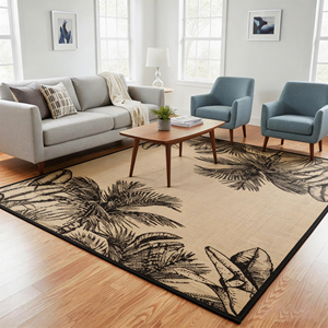 Tapis en polypropylène durable et léger à motif floral, fabriqué à la machine, pour intérieur/extérieur, patio, balcon, salon, résistant aux taches - Product Image 2