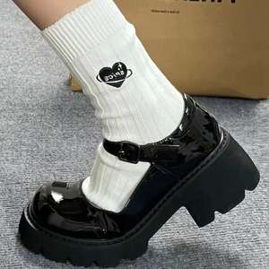 Latest Spring and Summer French Style Mary Jane Shoes Retro British Thick Sole Leather <b>Flats</b> Sweet Cool High Heel Shoes - Product Image 3