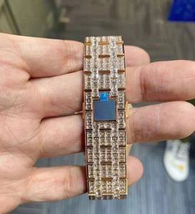 Trendy VVS Baguette Cut Moissanite Mecánico Movimiento automático Esqueleto Diamante Reloj Moda Lujo Ropa de hombre de la India - Product Image 4