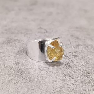 Bague pour femme en argent sterling 925, pierre précieuse citrine naturelle, pierre de naissance de novembre, large bande, petite bague, bijoux faits à la main - Product Image 2