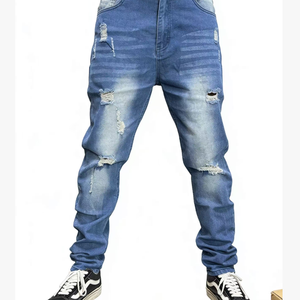 กางเกงยีนส์ทรงแบ็กกี้ผู้ชายแบบขายส่ง สไตล์วินเทจ ล้างสี  ออกแบบโลโก้ซ้อน  ตกแต่งด้วยงานปักลาย  ขากว้าง  เป็นมิตรกับสิ่งแวดล้อม - Product Image 3