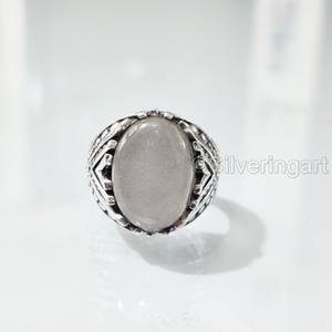 Nouvelle Arrivée Bague pour Homme en Argent Sterling 925 avec Pierre de Lune Grise Naturelle, Pierre de Naissance de Juin, Bijou Cadeau d'Anniversaire Arabe - Product Image 4