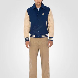 Premium KANEKA SPORTS Lettermen <b>Jacket</b> for <b>Men</b>-Soft <b>Warm</b> Eco-Friendly Breathable Wool/Cotton Stand Collar Front Logo Stylish - Product Image 3