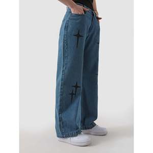 Veste en denim bleu Cross Star 100% coton avec décoration brodée - Product Image 2