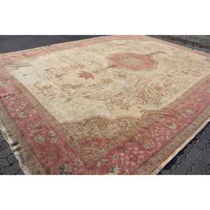 Alfombra Vintage Extra Grande de Lana Roja y Beige con Parches, Revestimiento de Látex, Ecológica, 13.8x19.9 pies - Product Image 4