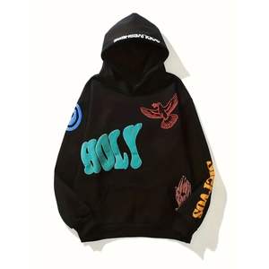 Sweat à capuche pour homme avec logo personnalisé Oversize Letter Puff Printing Design Y2k Trendy Hoodies Warm Fleece 450GSM Vintage Thick Hoodies - Product Image 1