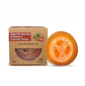 Aceite de argán herbogánico, aloe vera y vitamina E, jabón de lufa, barra exfoliante e hidratante natural - Product Image 1