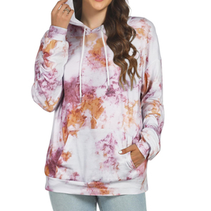 Sweat-shirt à capuche pour femme, imprimé intégral personnalisé, tie-dye, décontracté, manches longues, streetwear, basique, coton, vente en gros - Product Image 4