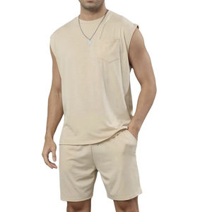 Ensemble sportif décontracté élégant pour homme, 2 pièces, tenue d'été, t-shirt sans manches brodé, short en maille, style hip-hop, extensible - Product Image 6