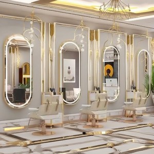 Venta al por mayor de pie libre con luz inteligente pantalla táctil de longitud completa personalizado moderno barato corte de pelo barbería salón espejo - Product Image 5