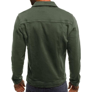 Men Casual Classic Slim Fit Denim <b>Jacket</b> Green1 XL Fashion Stand Collar Front Logo Breathable Men's Denim <b>Jacket</b> OEM Design - Product Image 2