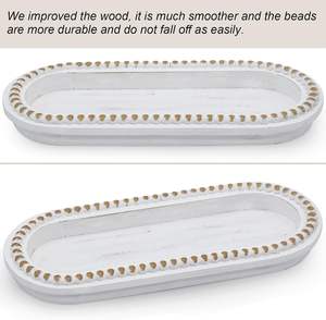 ถาดไม้ประดับลูกปัดสีขาวสไตล์วินเทจ สำหรับวางบนโต๊ะกาแฟ หรือใช้เป็นออตโตมัน ตกแต่งบ้านสไตล์เรโทร งานแต่งงาน หรือสไตล์ดั้งเดิม - Product Image 2