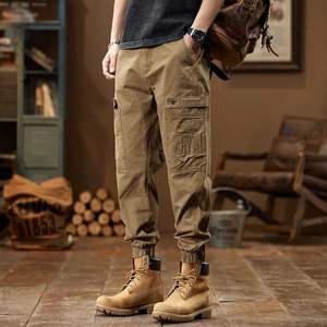 Trendy <b>Men's</b> Mid Lightweight Canvas Cargo Pants 100% Cotton <b>Drawstring</b> Closure Elastic Jogger <b>Trouser</b> Pocket Casual Fashion - Product Image 5