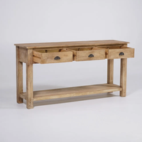 Console moderne en bois naturel avec 3 tiroirs - Idéale pour appartement, chambre ou hôtel