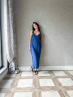 Robe longue décontractée d'été personnalisée pour femme, 100% Lin, couleur unie, tissage ample, bretelles spaghetti, col en V, coupe trapèze, infroissable, style délicat