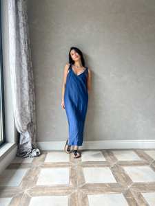 Personnalisé été décontracté femmes robe mi-longue 100% lin solide tissage ample tissé Spaghetti sangle doux numérique imprimé lavable - Product Image 2