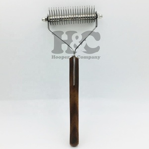 Pet Hair Remove Stripping Knife Brush Stainless Steel Pet Grooming <b>Scissors</b> and Pet <b>Dog</b> Stripping Brush Set Wood Handle - Product Image 2