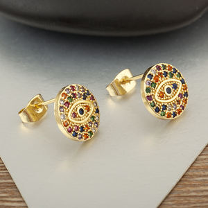 Pendientes de Botón Redondos con Ojo Turco, Chapados en <span class=keywords><strong>Oro</strong></span>, Hipoalergénicos, con Circonita Cúbica, para Mujer, Venta al por Mayor QIKU - Product Image 6