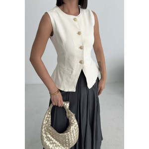 Gilet en jean boutonné ajusté à la taille 6086 - Naturel - Product Image 1