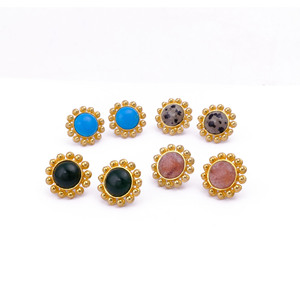 ต่างหูสตั๊ดพลอยเทอร์ควอยส์ December birthstone ชุบทองการตั้งค่า COLLET PUSH back เครื่องประดับอินเทรนด์ขายส่ง - Product Image 3