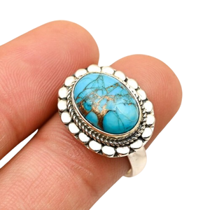 925 Sterling Silver <b>Turquoise</b> Gemstone Handmade Boho Style Women's Wedding Gift Party Rhodium Plated <b>Ring</b> Jewelry - Product Image 1