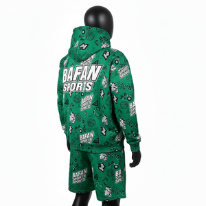 Conjunto de sudadera con capucha y pantalones cortos para hombre, 300 GSM, algodón premium con forro polar, estampado deportivo verde, sublimación, logotipo personalizado. - Product Image 5