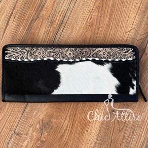 Classique pays Western Buck point plat jeter bijoux boîte de rangement en cuir repoussé à la main étui de voyage Vintage mode peau de vache plat - Product Image 5