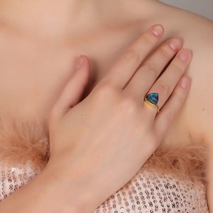 Modern Design Peacock Drusy Trillion <b>Ring</b> 18K Gold Plated Agate Jewelry for Wedding & Party Gifting - Product Image 5