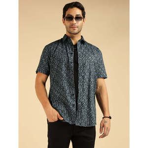 Camisa Casual de Manga Corta para Hombre Amanush con Estampado Alfabético, Cuello Clásico, Estilo Popelina Tejida para Verano - Product Image 1