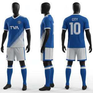 Ensembles d'uniformes de football classiques 100% Options de lettre de nom de joueur de polyester Col en V Respirant Séchage rapide Dernière conception Service OEM - Product Image 1