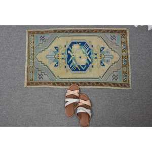 Vintage 1.6x2.6ft Bleu Beige Turc Laine Tapis Classique Grande Surface Rectangle Abstrait Motif Couloir Motif Latex Chambre Tapis - Product Image 5