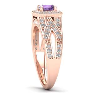 แหวนทองคำแท้ 14K 18K ทรงกลมเจียระไนแบบบริลเลียนต์ ประดับพลอยอะมีทิสต์ 0.5 กะรัต พร้อมมอยส์ซาไนต์ สำหรับผู้หญิง เครื่องประดับชั้นดี ยี่ห้อ REYES ผลิตด้วยมือ - Product Image 4