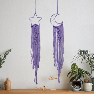Decoración de Pared de Macramé de Algodón Tejido Estilo Boho, Atrapasueños con Estrella y Luna para Dormitorio o Sala de Estar, Paquete Individual - Product Image 6