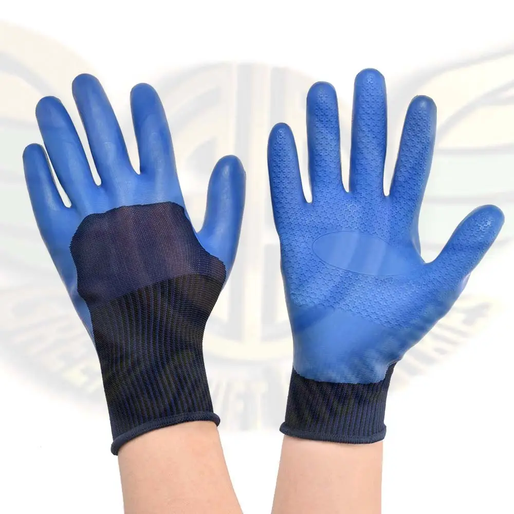 Màu cảm ứng cao nhất Tuff Găng tay Nitrile bán buôn làm việc hộ gia đình Găng tay cao su hiệu quả sản xuất chỉ bằng màu xanh lá cây nhanh chóng IND